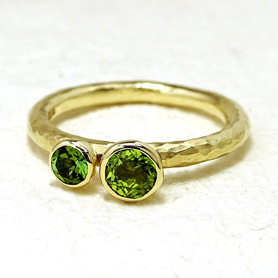 Duo Ring, 9ct gold, 5mm Peridot and 4mm Green Tourmaline