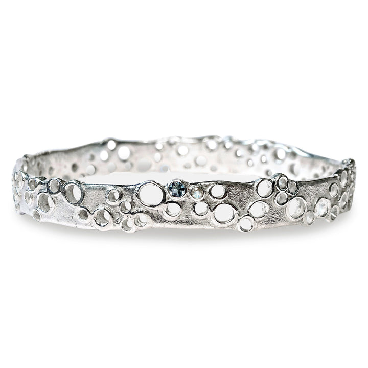 Erosion bangle, Moonstone and Aquamarine, Silver