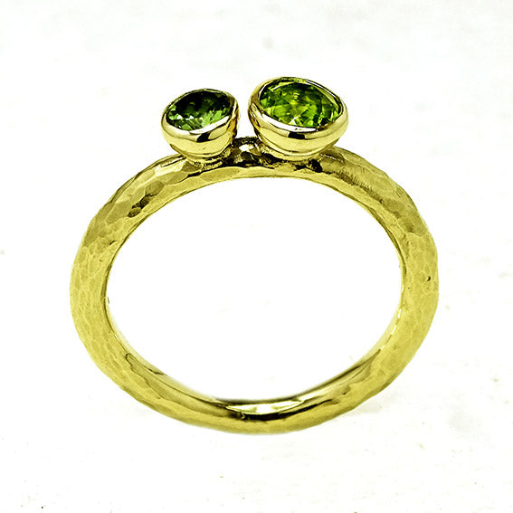 Duo Ring, 9ct gold, 5mm Peridot and 4mm Green Tourmaline