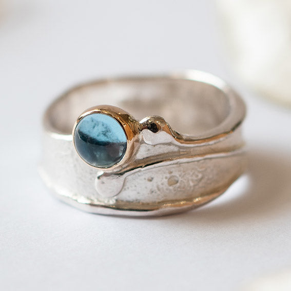 Wild Wood Tendril Ring, 5mm Swiss Blue Topaz, Silver, 9ct Gold