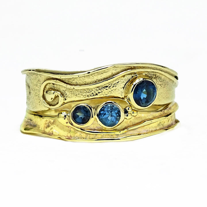 Wild Wood Narrow Tendril Ring Set, Swiss and London Blue Topaz, 9ct Gold