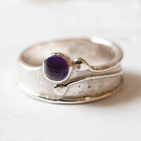 Wild Wood Tendril Ring, 5mm Amethyst, Silver