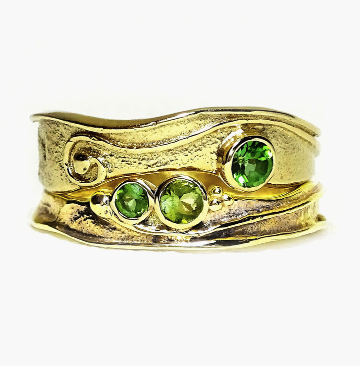 Wild Wood Narrow Tendril Rings Stacking Set, Peridot and Green Tourmaline