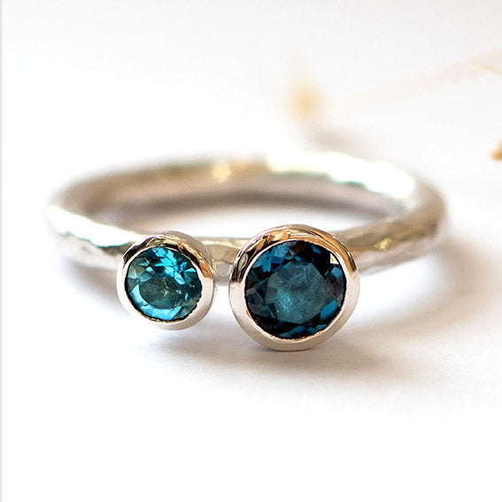 Duo Ring, Silver, 5mm London Blue Topaz, 4mm Swiss Blue Topaz