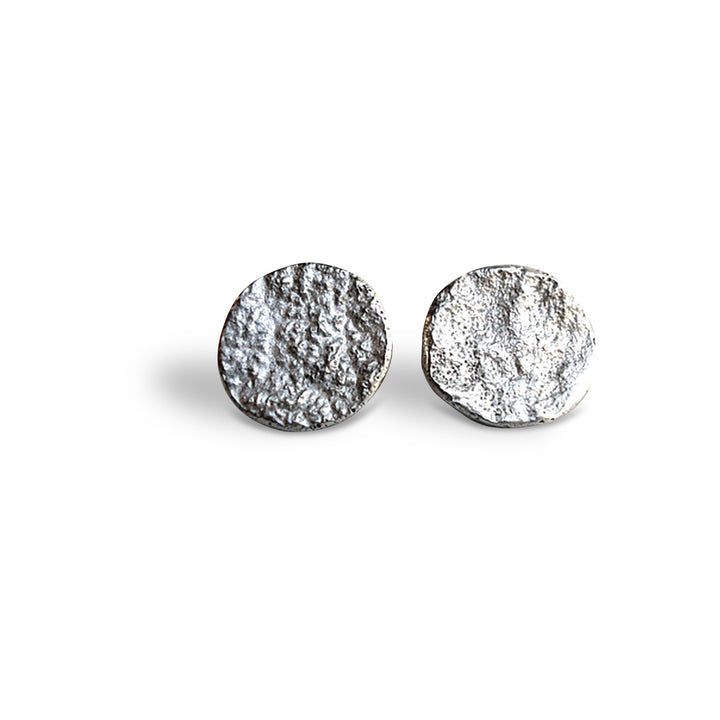 Bark Small Round Stud Earrings, silver, 10mm diameter