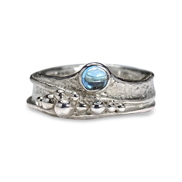Wild Wood Seed Cluster Tendril Ring, 3mm Swiss Blue Topaz