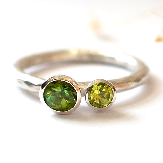 Duo Ring, Silver, 5mm Green Tourmaline, 4mm Peridot210