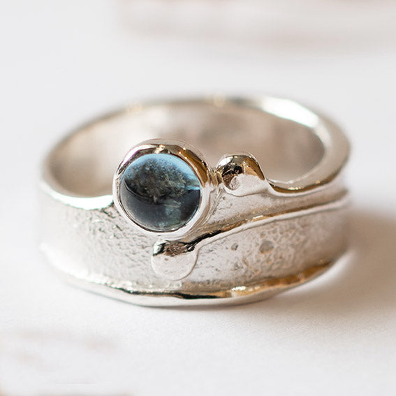 Wild Wood Tendril Ring, 5mm Swiss Blue Topaz, Silver