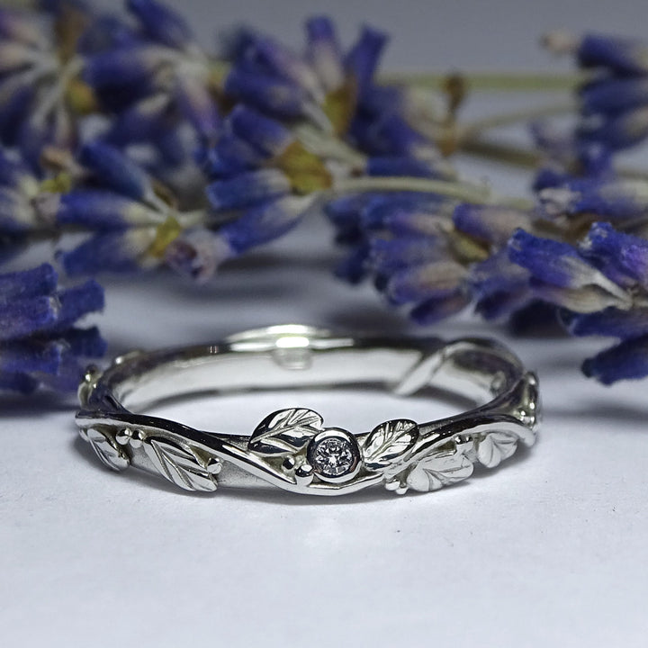 Entwining Leaves Ring, 1.75mm Diamond, Silver