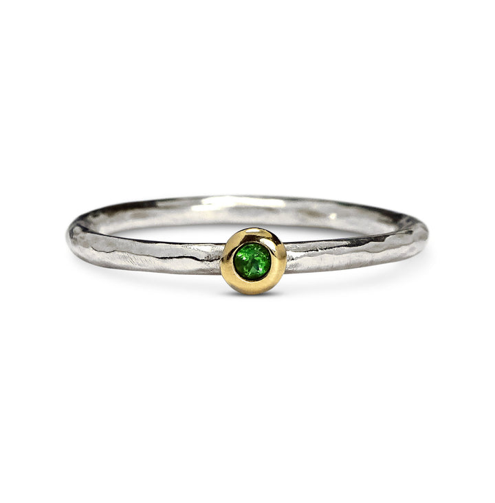 Small Pebble Ring, Silver and 9ct Gold, Emerald