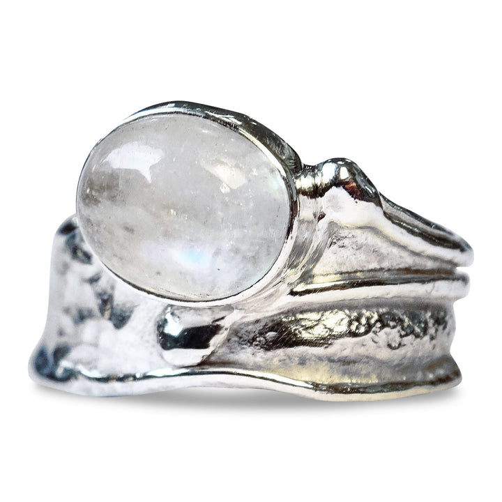 Wide Wild Wood Tendril Ring, Oval Moonstone