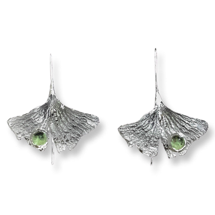 Gingko Leaf Drop Earrings Medium, Peridot
