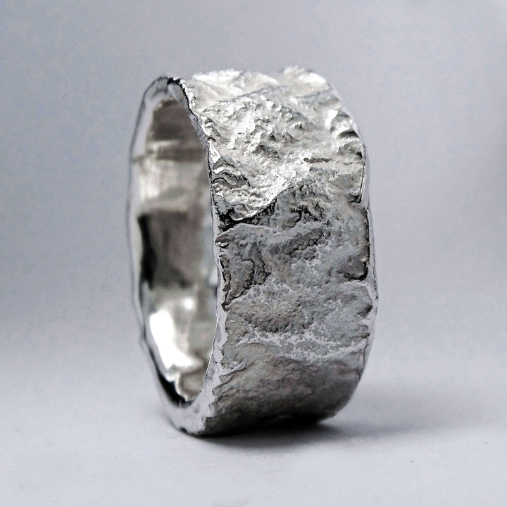 Bark Ring, 10mm wide, silver
