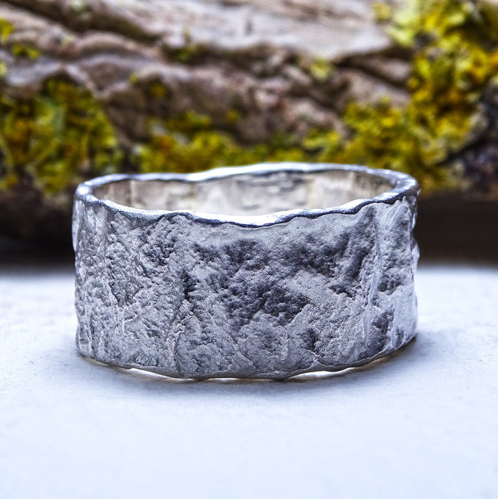 Bark Ring, 12mm wide, silver