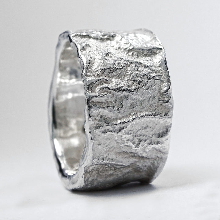 Bark Ring, 12mm wide, silver