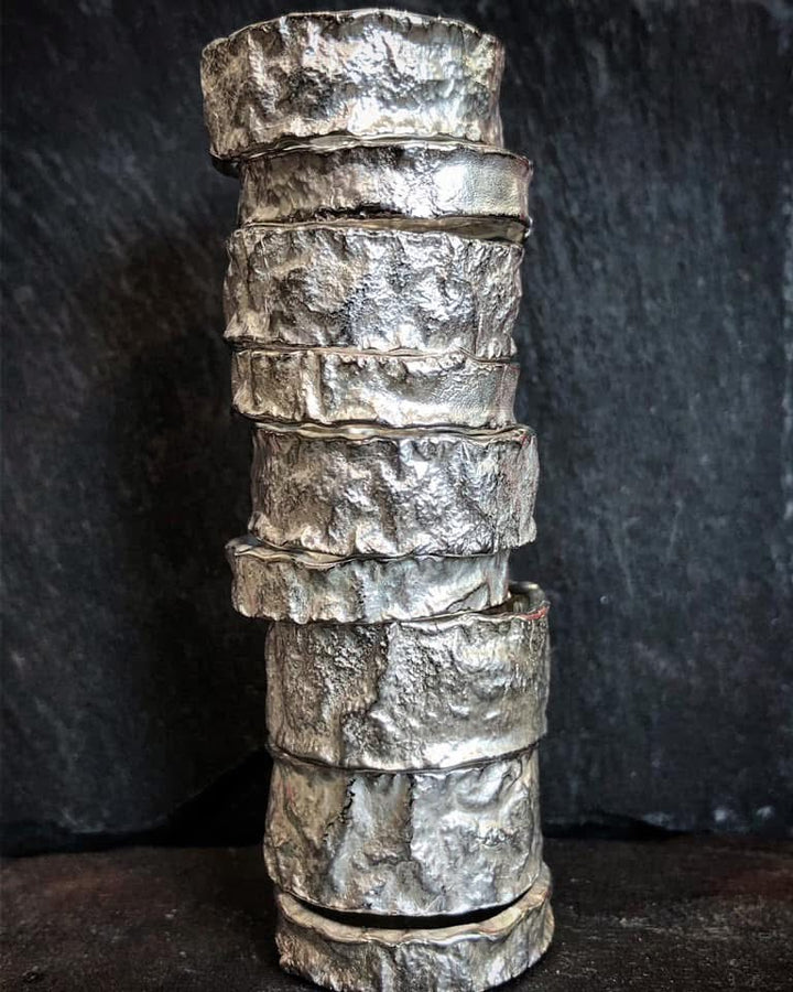 Bark Ring, 10mm wide, silver