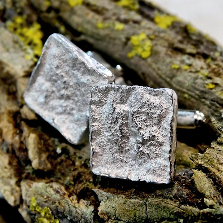 Bark cuff links, silver