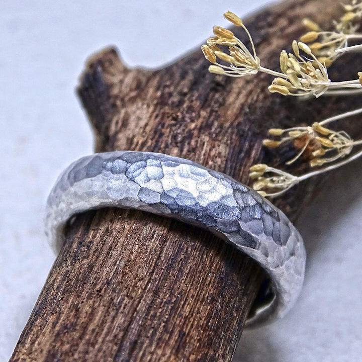 Hammered Ring, 6mm x 3mm oval profile, Silver