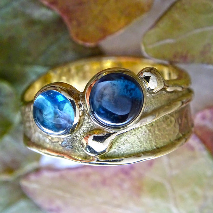 Wild Wood Tendril Ring, 9ct Gold, 6mm London Blue Topaz, 5mm Swiss Blue Topaz