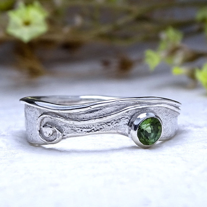 Wild Wood Tendril and Spiral ring set, Peridot and Green Tourmaline