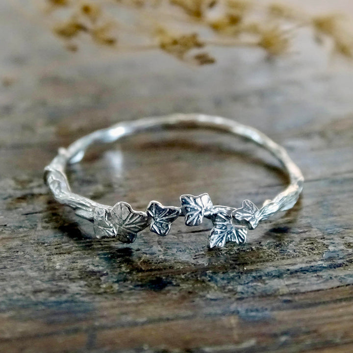 Entwining Ivy Leaves, delicate ring, 9ct white gold