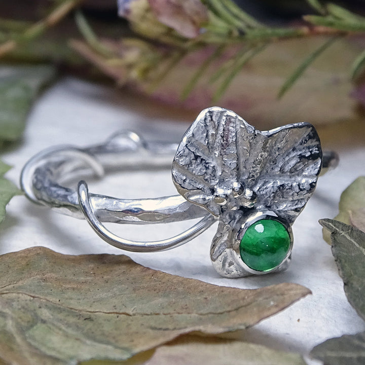 Ivy Leaf ring, 4mm Tsavorite, Sterling silver