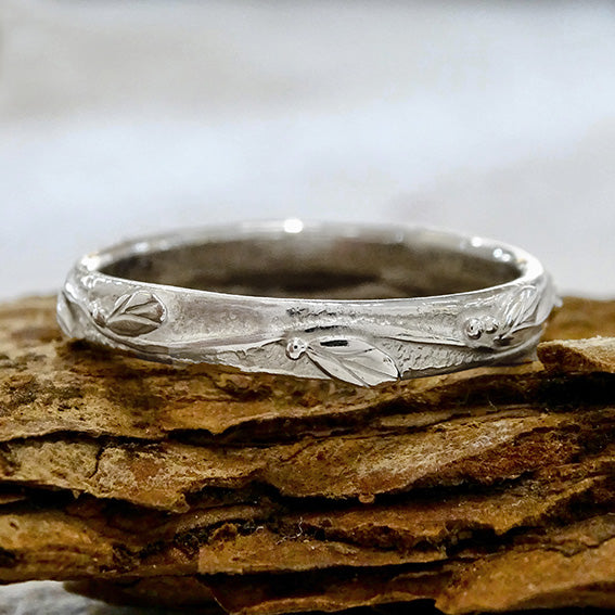Entwining Leaves Eternity ring, narrow, sterling silver