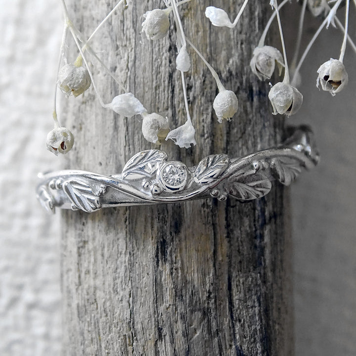 Entwining Leaves Ring, 1.75mm Diamond, Silver