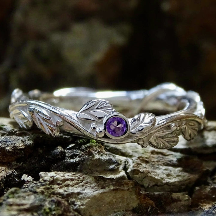 Entwining Leaves Ring, 1.75mm Amethyst, Silver