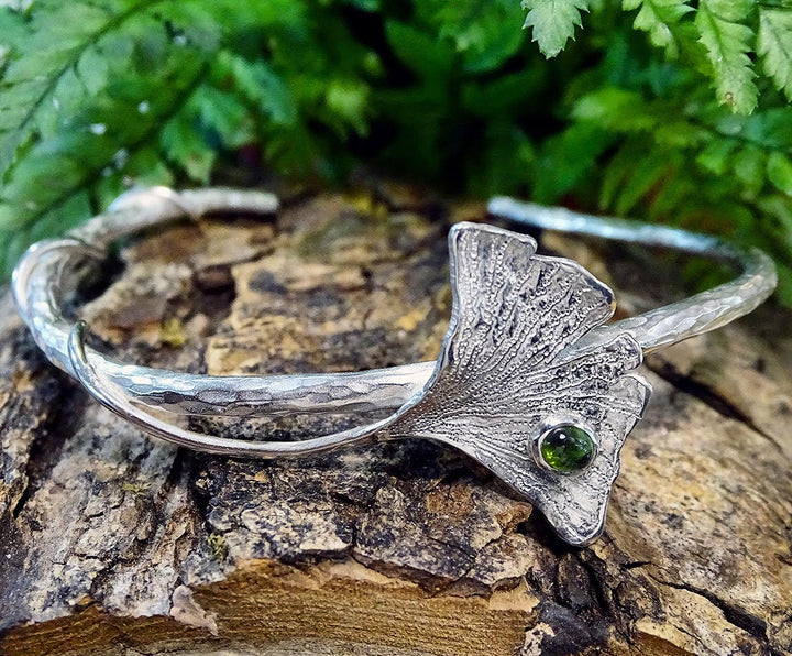 Gingko Leaf bracelet, with Green Tourmaline
