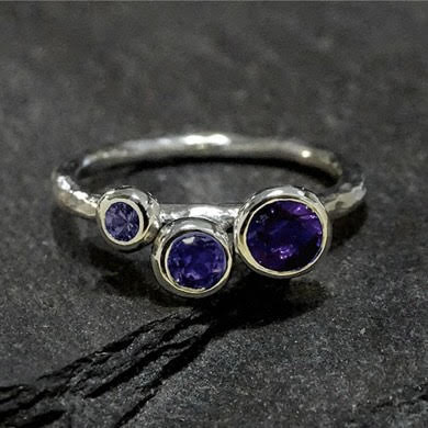 Pebble Cluster Ring 4.5mm Amethyst, 3.5mm and 2.5mm Tanzanite