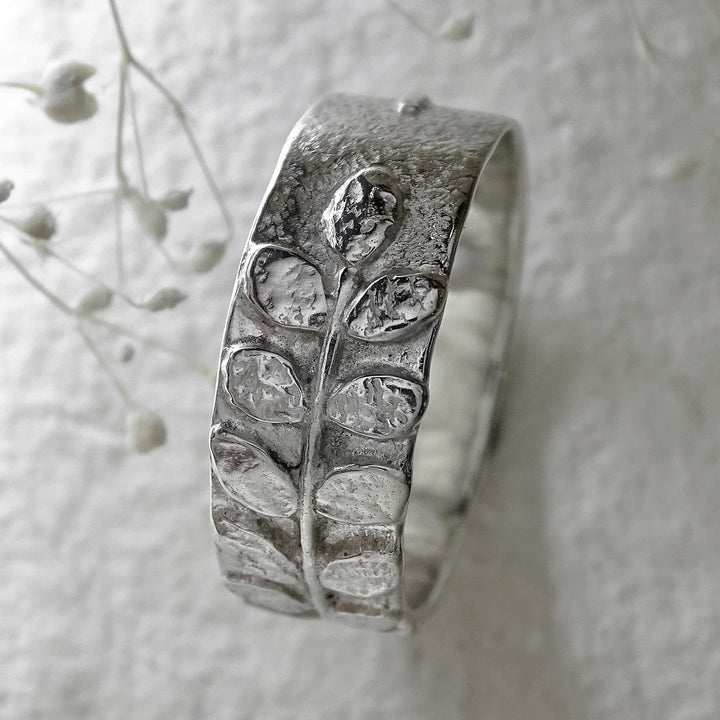 Wild Wood Rowan Leaves ring, wide, silver