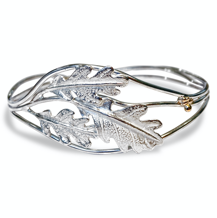 Oak Leaves Forest Bangle, Silver and 9ct Gold