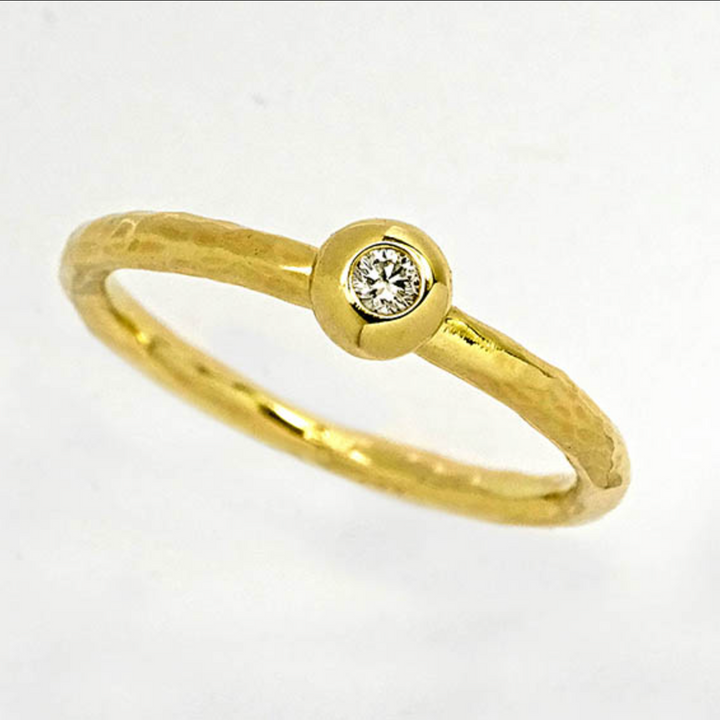 Small Pebble Stacking Ring, 9ct gold, 2.25mm Diamond