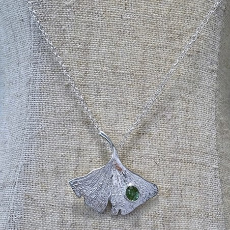 Gingko Leaf pendant, small, Green Tourmaline
