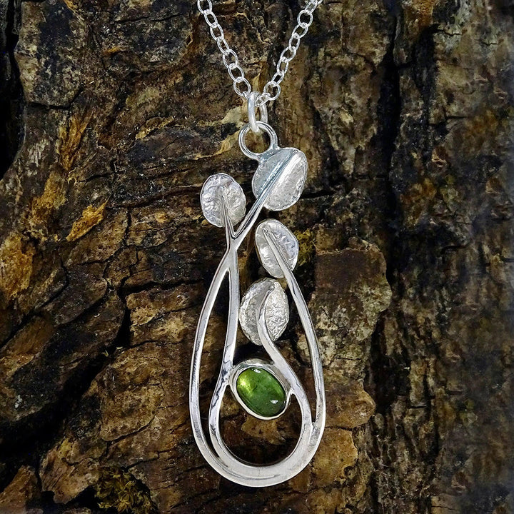 Wild Wood Entwining Leaves pendant, with Green Tourmaline