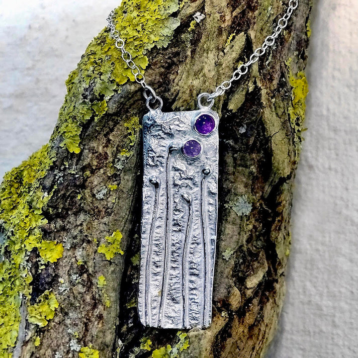 Wild Wood Tendril pendant, Amethyst and Tanzanite