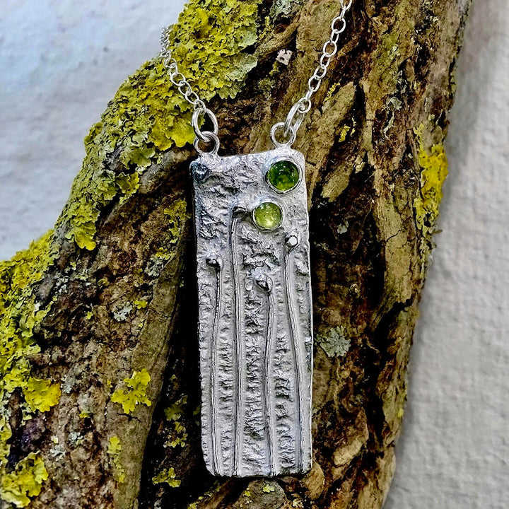 Wild Wood Tendril pendant, Green Tourmaline and Peridot