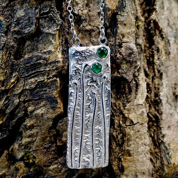 Wild Wood Tendril pendant, Emerald and Tsavorite