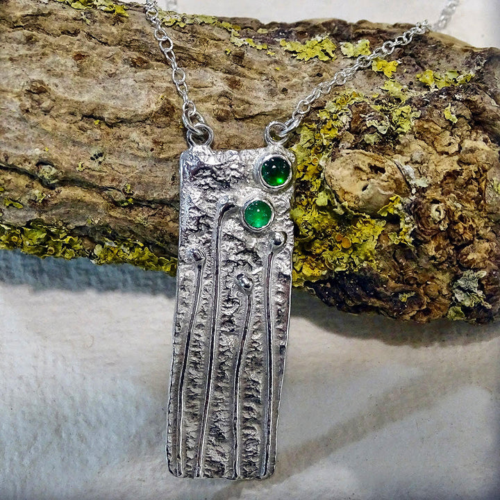 Wild Wood Tendril pendant, Emerald and Tsavorite