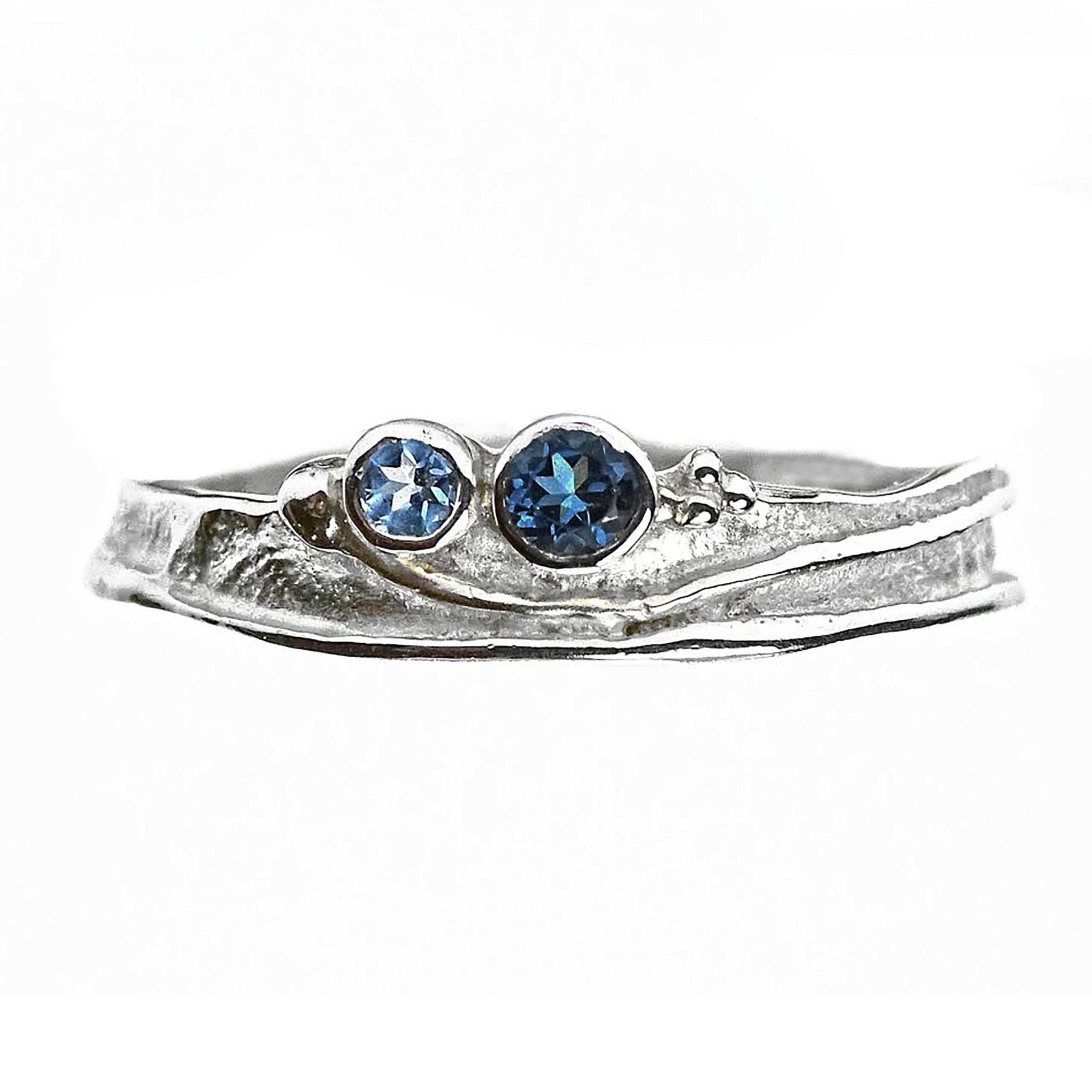 Narrow Wild Wood Tendril Ring, Swiss and London Blue Topaz