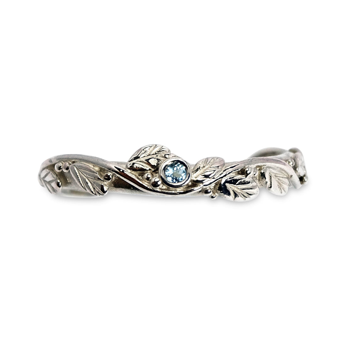 Entwining Leaves Ring, 1.75mm Aquamarine, Silver
