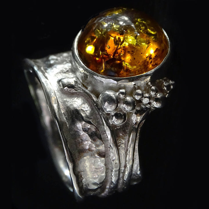 Wide Wild Wood Tendril Seed Cluster Ring, 10mm Amber