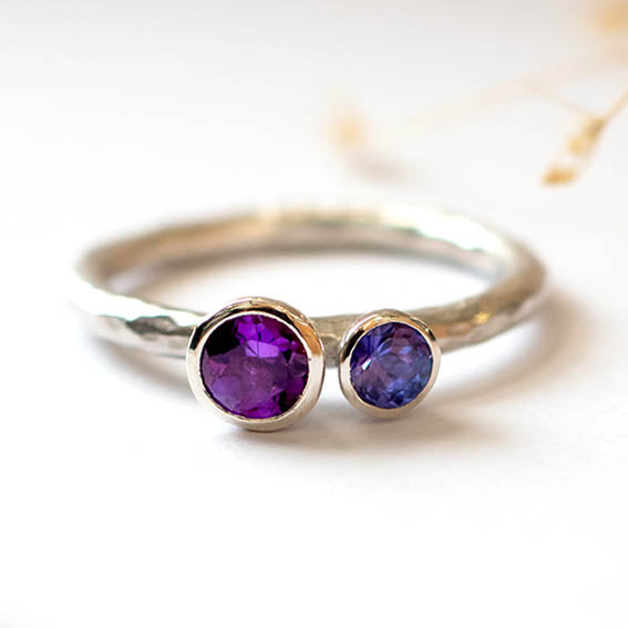 Duo Ring, Silver, 5mm Amethyst, 4mm Tanzanite