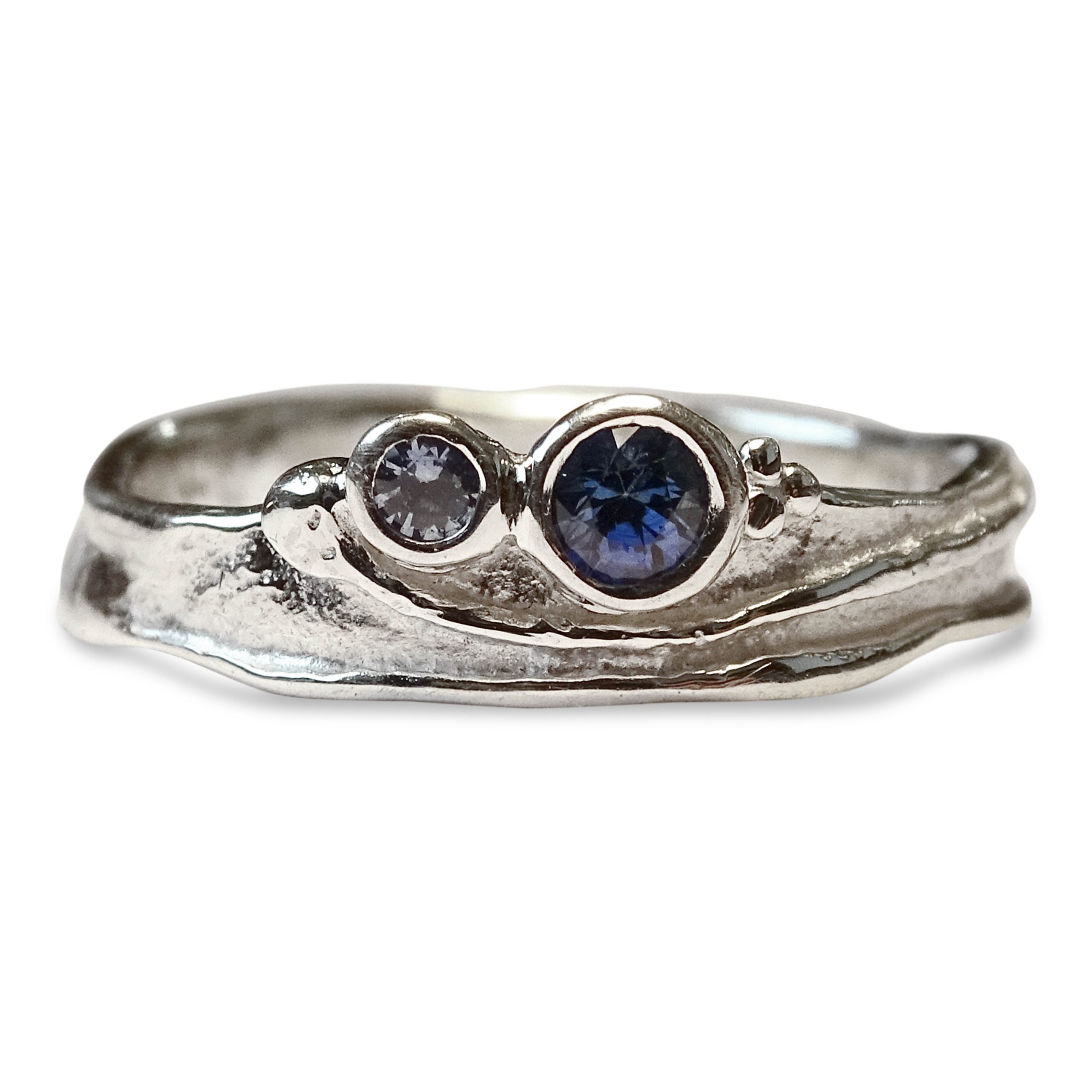 Narrow Wild Wood Tendril Ring, 3.00mm and 2.75mm Sapphires