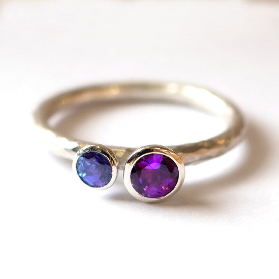 Duo Ring, Silver, 5mm Amethyst, 4mm Tanzanite