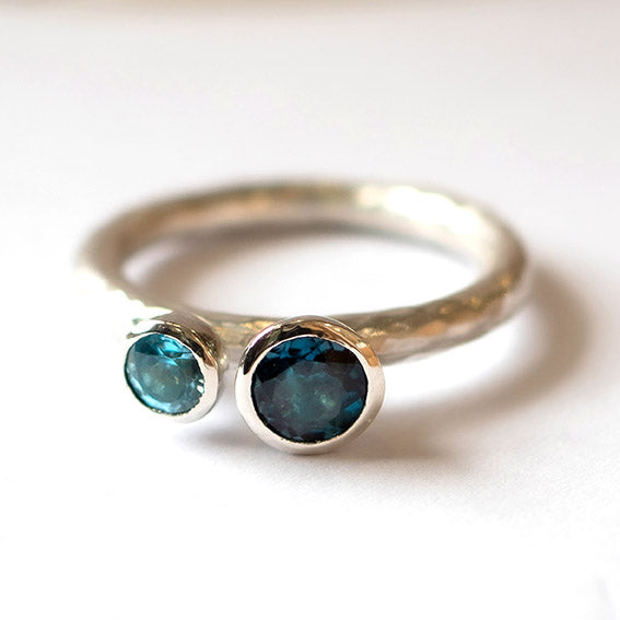 Duo Ring, Silver, 5mm London Blue Topaz, 4mm Swiss Blue Topaz
