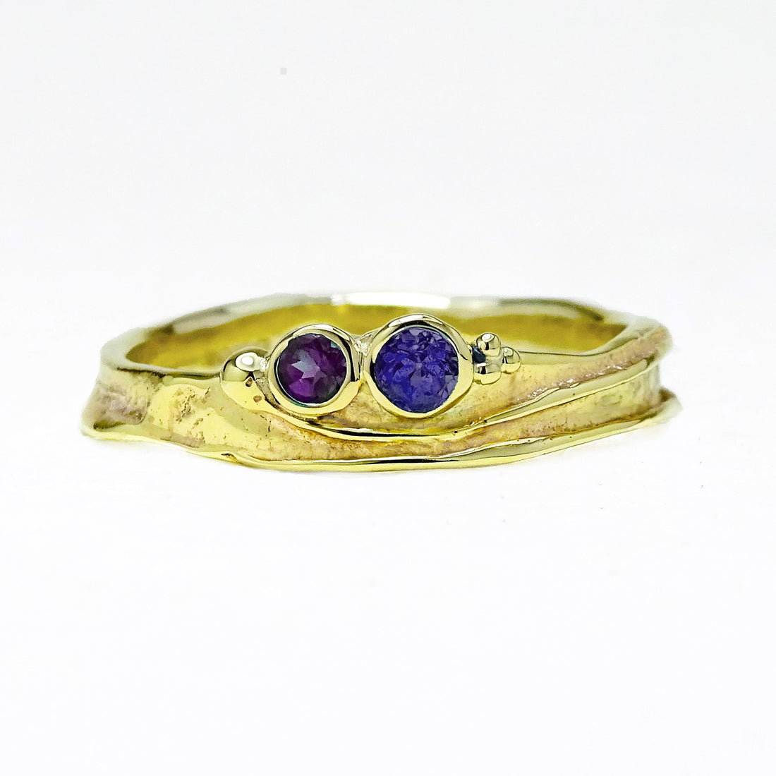 Narrow Wild Wood Tendril Ring, Amethyst and Tanzanite, 9ct Gold