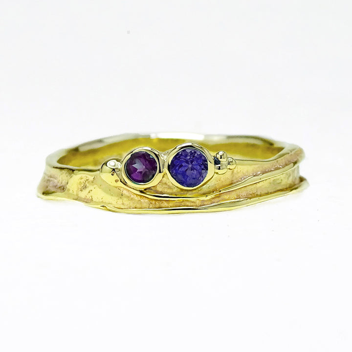 Narrow Wild Wood Tendril Ring, Amethyst and Tanzanite, 9ct Gold