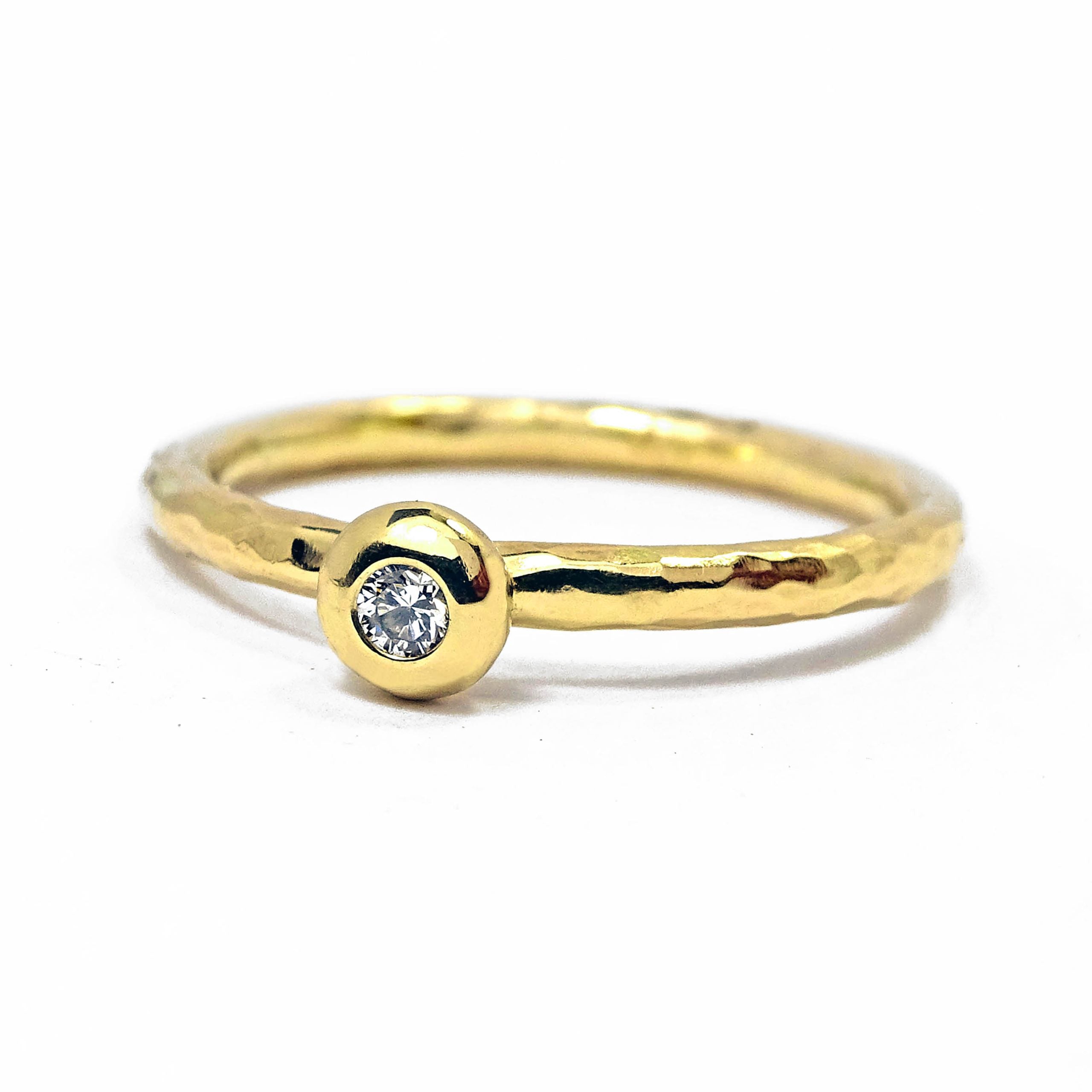 Small Pebble Stacking Ring, 9ct gold, 2.25mm Diamond